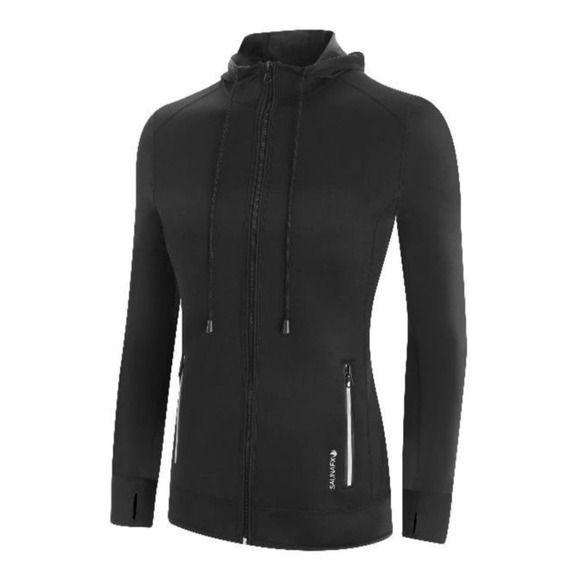SaunaFX Neoprene Sauna Jacket Womens Large Black Hooded Reflective NIB - Picture 2 of 15